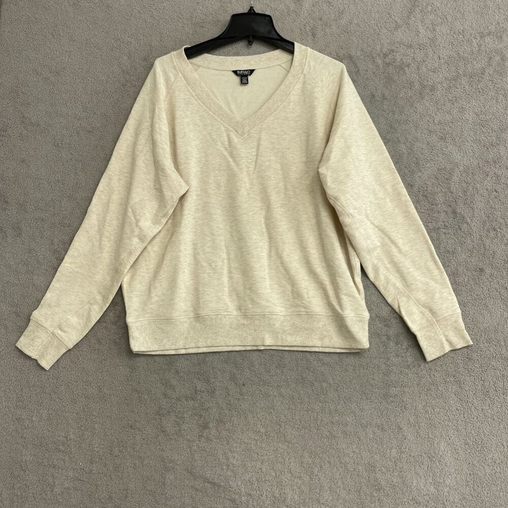 Buffalo David Bitton Women's L Beige V-Neck Long Sleeve Pullover Top L1213 - Picture 3 of 10